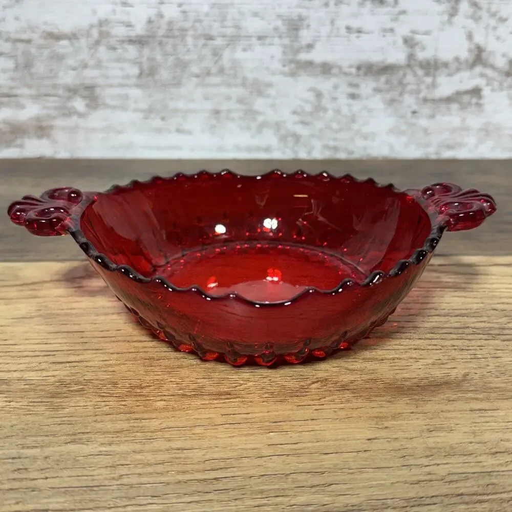 Carnival Glass Bowl Bon Bon Candy Dish Ruby Red
